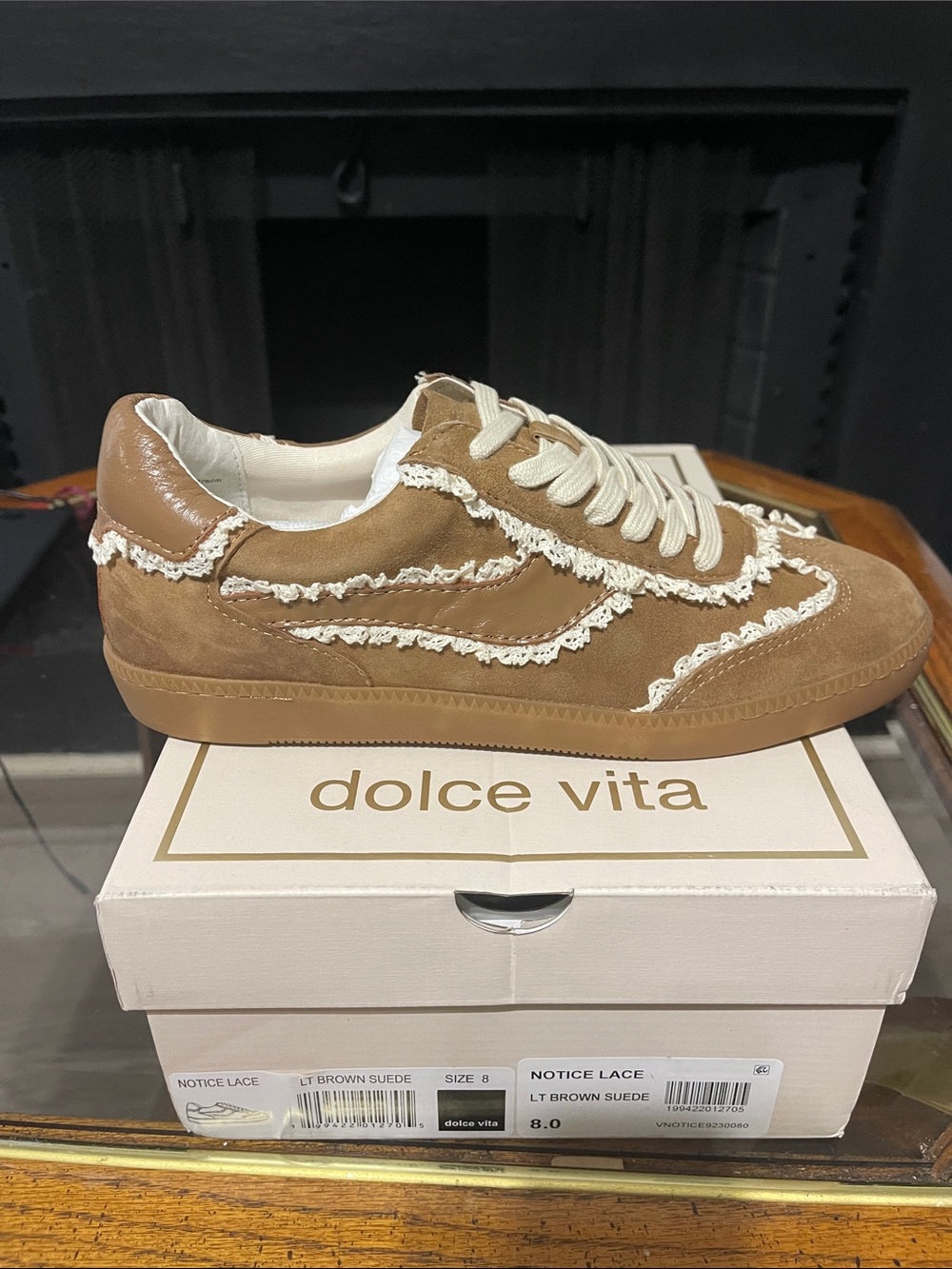 Dolce Vita Light Brown Suede Sneaker with Cream Trim
